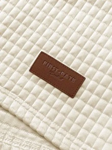 Manfinity Homme Men's Knitted Jacquard Solid Color Textured Collar Ribbed Cuff T-Shirt With Black & Brown Leather Patch - Apricot - View 5