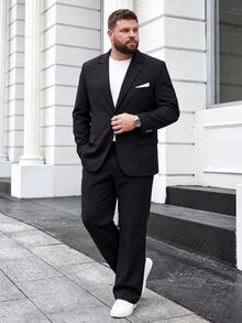 DRIVNCORE 大尺碼男士翻領長袖單排扣西裝外套與長褲商務套裝，正式，儀式 - 黑色 - 查看 4