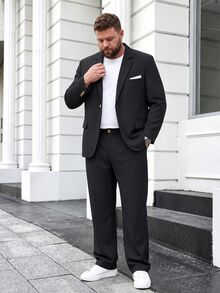 DRIVNCORE 大尺碼男士翻領長袖單排扣西裝外套與長褲商務套裝，正式，儀式 - 黑色 - 查看 3