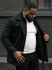 Ethos Form Plus Size Men's Solid Color Long Sleeve Casual Overcoat, Autumn/Winter Men Coat Plus Size Men Jackets Men Outerwear Men's Jackets - Black - View 4