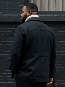 Ethos Form Plus Size Men's Solid Color Long Sleeve Casual Overcoat, Autumn/Winter Men Coat Plus Size Men Jackets Men Outerwear Men's Jackets - Black - View 2