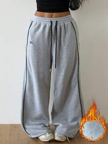 Coolane Women's Fall Streetwear Fashion Casual Vintage Corduroy Textured Long Pants - Grey - View 5