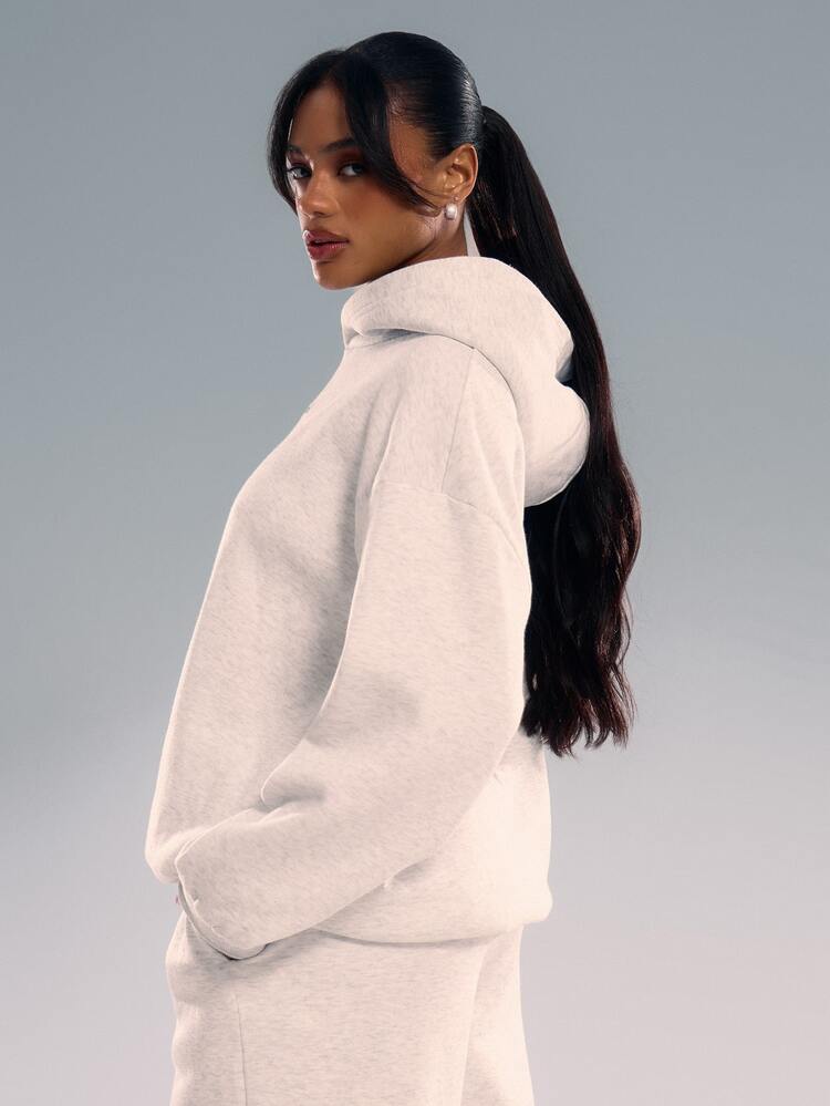 MUSERA Logo Text Embroidery Patch Oversized Hoodie Relaxed Sweatshirt Back To School Cosy Cute Casual Every Streetwear Grey Summer Vacation Holiday - Light Grey - View 3