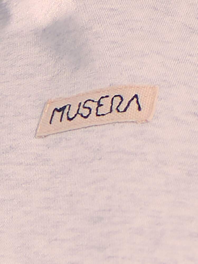 MUSERA Logo Text Embroidery Patch Oversized Hoodie Relaxed Sweatshirt Back To School Cosy Cute Casual Every Streetwear Grey Summer Vacation Holiday - Light Grey - View 5