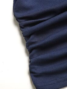 SHEIN 青少年女孩 2件套－藍色與白色對比針織刺繡 T恤與長褲 - 藏蓝色 - 查看 5