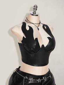 SHEIN ICON Women's Sexy Design PU Material Cropped Camisole Top - Black - View 8