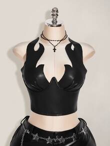 SHEIN ICON Women's Sexy Design PU Material Cropped Camisole Top - Black - View 6