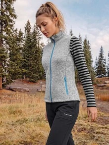 In My Nature Women's Outdoor Stand Collar Zipper Pocket Fleece Vest Jacket Hiking Camping Sportswear Fall Winter - Grey - View 4