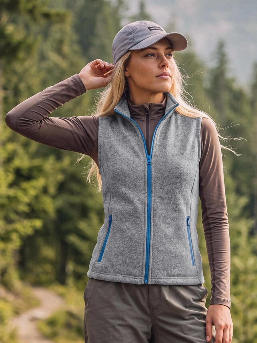 In My Nature Women's Outdoor Stand Collar Zipper Pocket Fleece Vest Jacket Hiking Camping Sportswear Fall Winter