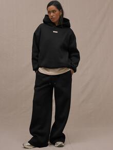 MUSERA Logo Text Embroidery Patch Oversized Hoodie Relaxed Sweatshirt Back To School Cosy Cute Casual Everyday Streetwear Summer Vacation Holiday - Black - View 4