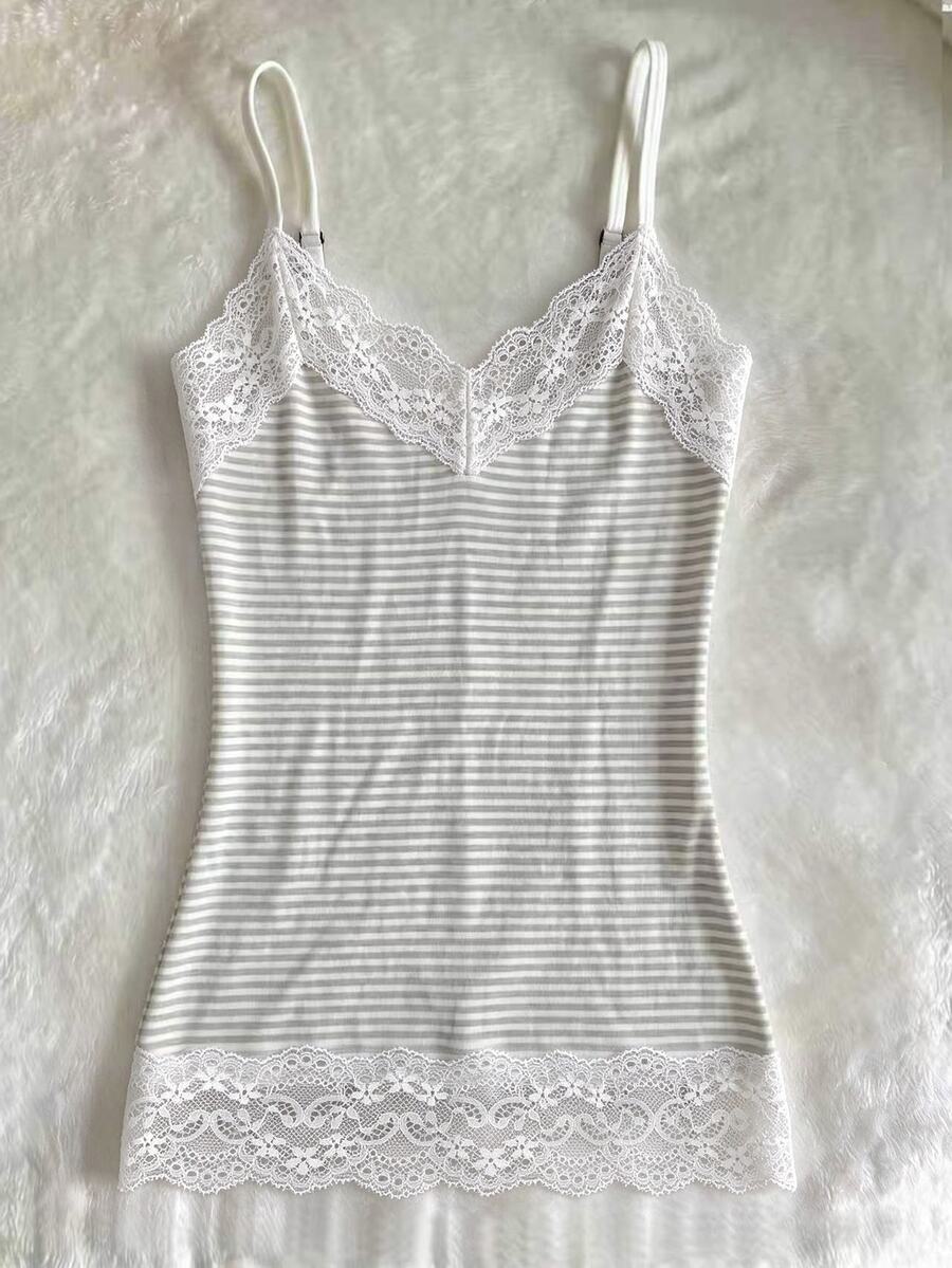 IslaSuriya Women's Lace Patchwork Slim Fit Camisole Tank Top - Grey - View 1