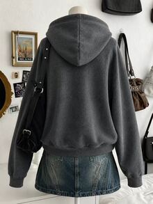 Lalippa 女款純色連帽休閒日常長袖運動衫 - 深灰色 - 查看 2