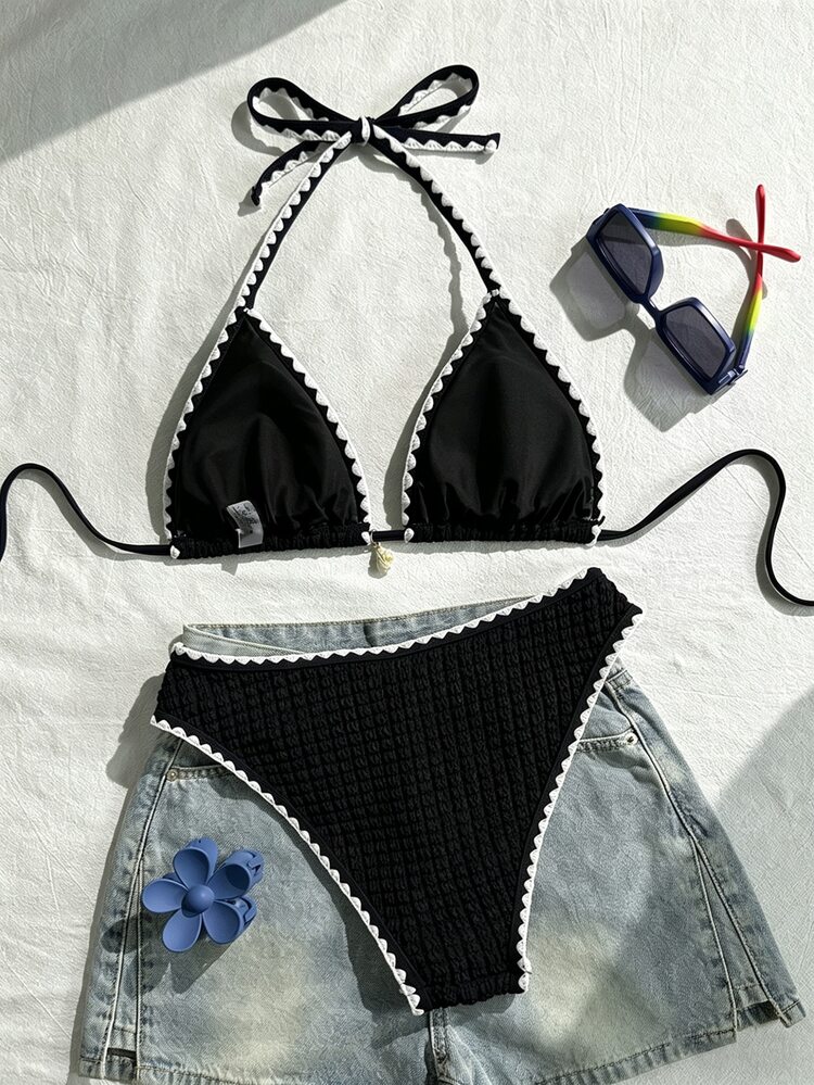 Swim Vcay Women's Swimwear Set, Special Fabric Halter Tie Backless Shell Design, 2 Pieces Summer Holiday Beach Outfit - Multicolor - View 2