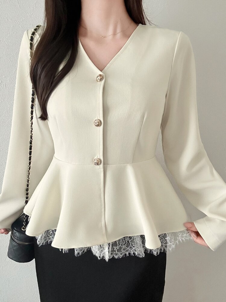 FRIFUL Women's V-Neck Casual Versatile Daily Outing Long Sleeve Jacket - White - View 5