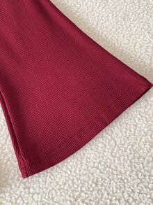 SHEIN 女童秋季棕色圓領衛衣，袖口飾有多個天鵝絨3D蝴蝶結，搭配彈性喇叭長褲，聖誕嬰兒西式風 - 彩色 - 查看 11