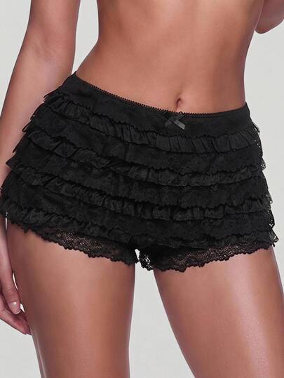 SHEIN ICON Shorts a balze bianchi multi-strato con orlo frastagliato e funzione di basso profilo Y2K per donna per concerti serali