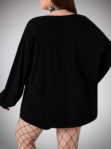 SHEIN CURVE+ Women's Plus Size Y2K Retro Punk Cross Print Casual Sweatshirt, Halloween Costume Fall - Black - View 2