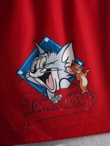 TOM & JERRY X SHEIN Baby Boy Striped Short Sleeve T-Shirt And Shorts Casual Set - Red and White - View 8