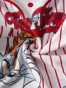 TOM & JERRY X SHEIN Baby Boy Striped Short Sleeve T-Shirt And Shorts Casual Set - Red and White - View 6