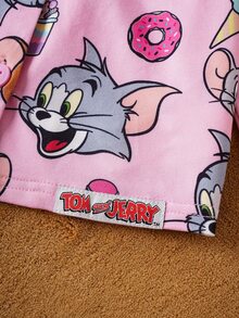 TOM & JERRY X SHEIN Baby Girl Cartoon Sweet Ice Cream All-Over Print Collar Top And Pants Autumn/Winter Pajama Set Pajama Baby Set Cute Pj Set - Pink - View 6