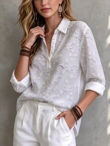 Linhara CURVE Ladies' Plus-Size Long-Sleeve Shirt, Full-Pattern Print, Casual And Suitable For Daily Wear Or Commu - Multicolor - View 3