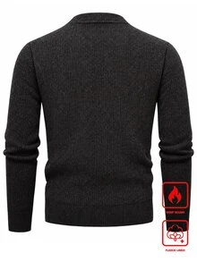 Manfinity Homme Men's Autumn/Winter Button Design Long Sleeve Casual Loose Fit Sweater - Black - View 2