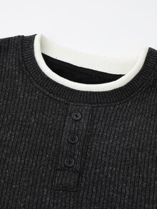 Manfinity Homme Men's Autumn/Winter Button Design Long Sleeve Casual Loose Fit Sweater - Black - View 3
