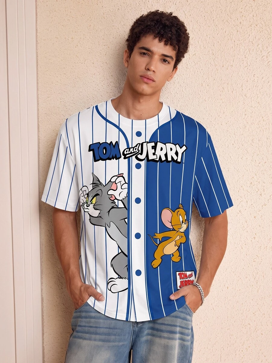 TOM & JERRY X SHEIN Men's Cartoon Print Loose Casual Short Sleeve T-Shirt - White - View 1