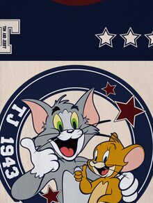 TOM & JERRY X SHEIN Young Boy Round Neck Color Block Letter & Cartoon Print Casual Everyday Short Sleeve T-Shirt - White - View 5