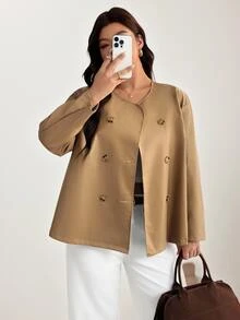Enliva Plus Size Coats Women Fall Winter Jacket Office Working Camel Elegant Casual Tailored - Apricot - View 6