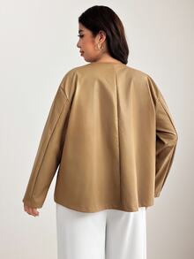 Enliva Plus Size Coats Women Fall Winter Jacket Office Working Camel Elegant Casual Tailored - Apricot - View 2