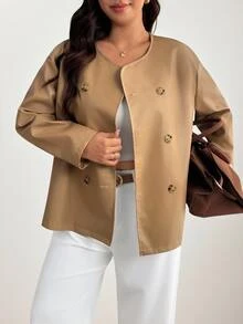 Enliva Plus Size Coats Women Fall Winter Jacket Office Working Camel Elegant Casual Tailored - Apricot - View 4