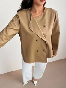 Enliva Plus Size Coats Women Fall Winter Jacket Office Working Camel Elegant Casual Tailored - Apricot - View 5