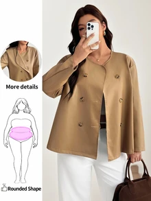 Enliva Plus Size Coats Women Fall Winter Jacket Office Working Camel Elegant Casual Tailored - Apricot - View 3