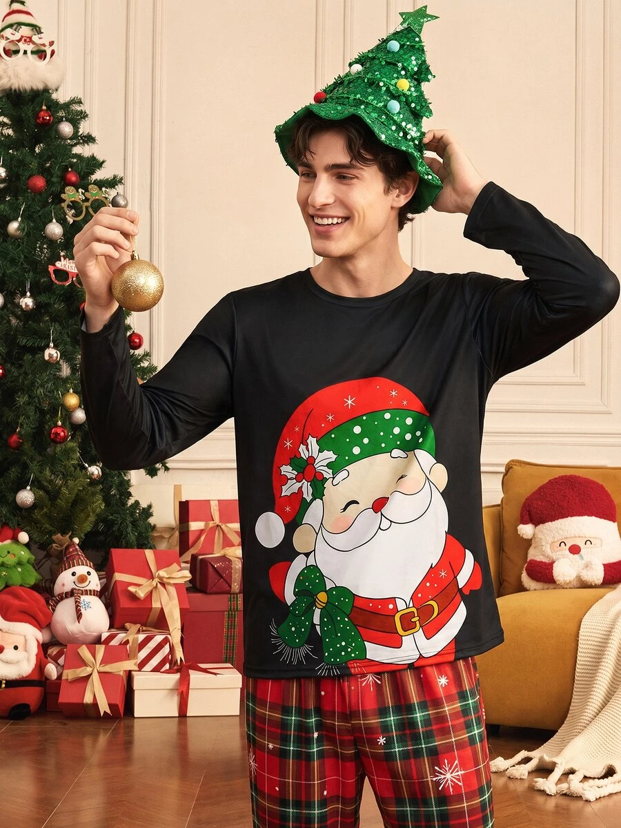 SHEIN Men's Cartoon Christmas Print Long Sleeve Top - Multicolor - View 1
