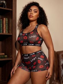 Bare Chapter Printed Plus Size Lingerie (Wire-Free, Boxer Briefs) 2-Piece Set - Multicolor - View 3