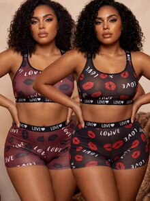 Bare Chapter Printed Plus Size Lingerie (Wire-Free, Boxer Briefs) 2-Piece Set - Multicolor - View 7