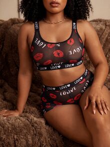 Bare Chapter Printed Plus Size Lingerie (Wire-Free, Boxer Briefs) 2-Piece Set - Multicolor - View 8