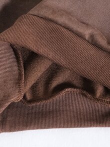 SHEIN 女童針織純色加厚秋冬新款衛衣褲子套裝，咖啡色休閒百搭穿搭，適合街頭風、拍照、開學季、萬聖節 - 棕色 - 查看 6