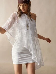 Bohemela Women's One-Shoulder Asymmetric Design Ruched Fitted Fashion Mini Dress - White - View 7