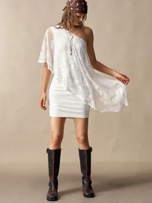 Bohemela Women's One-Shoulder Asymmetric Design Ruched Fitted Fashion Mini Dress - White - View 5