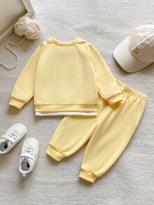PrepCrw 男女嬰兒/幼兒 2件組 秋冬休閒可愛 2合1 奶油色運動衫套裝，嬰兒運動服，嬰兒冬季衣物 - 黃色 - 查看 3