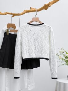 Firerie Kids Firerie Kids Tween Girls' Contrast Color Knit Cardigan Jacket, Comfortable Casual Daily Fashion Versatile Outerwear,In Fall/Winter - White - View 2