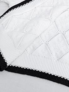 Firerie Kids Firerie Kids Tween Girls' Contrast Color Knit Cardigan Jacket, Comfortable Casual Daily Fashion Versatile Outerwear,In Fall/Winter - White - View 8