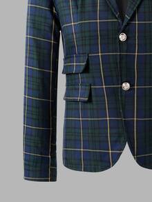 Teen Boy Plaid Button Long Sleeve Jacket And Pants Suit Set For Performance, Wedding, Graduation Ceremony - Dark Green - View 10