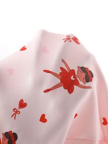 Young Girl Cute Ballerina Heart Print 2 Pieces Pajama Set (Long Sleeve Crew Neck Top + Long Pants), Fitted Autumn Loungewear, Random 4 Sets Send 1 Set - Pink - View 5