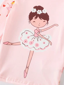 Young Girl Cute Ballerina Heart Print 2 Pieces Pajama Set (Long Sleeve Crew Neck Top + Long Pants), Fitted Autumn Loungewear, Random 4 Sets Send 1 Set - Pink - View 8