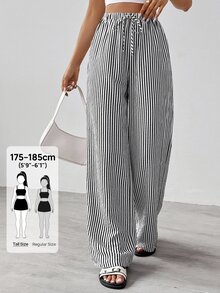 SHEIN Tall Striped & Printed Casual Daily Wear Women Spring/Summer Long Pants, Tall Women - Black - View 10