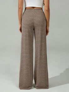 SHEIN Tall 女款新款棕色條紋低腰長褲，秋冬季，適合高個女性 - 彩色 - 查看 2