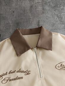 FRESIVO Men's Letter Print Short Sleeve Zipper Design Casual POLO Shirt - Khaki - View 8